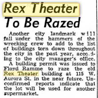 Rex Theatre - MARCH 30 1961 ARTICLE ON RAZING
